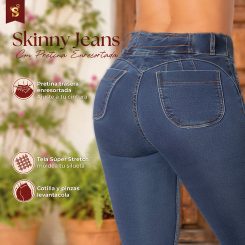 Skinny Jeans Moldeador Colombiano Tiro Medio Alto para Mujer – Ref. J69198
