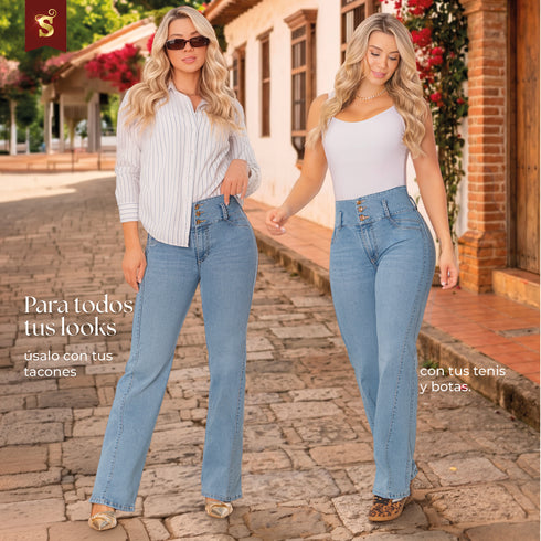 Jeans Moldeador Recto Colombiano Tiro Alto para Mujer – Ref. J60528
