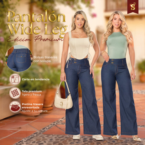 Jeans Wide Leg Colombiano en Chambray para Mujer – Ref. J60603