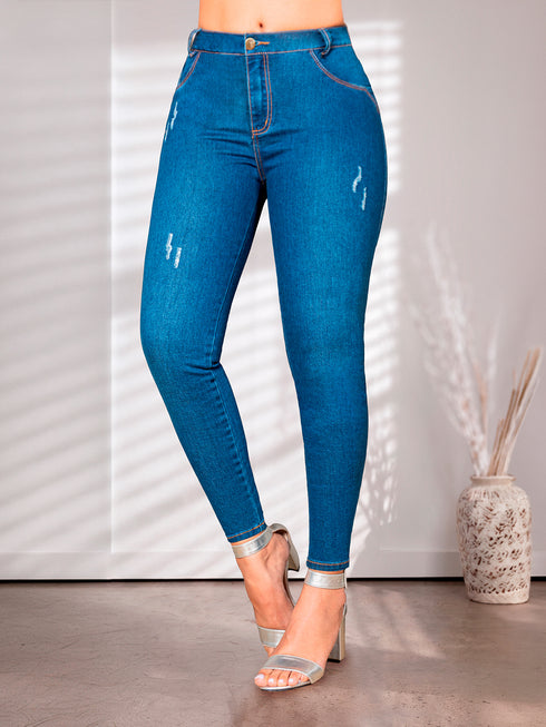 Skinny Jeans Moldeador Colombiano Tiro Medio Alto para Mujer – Ref. J60219