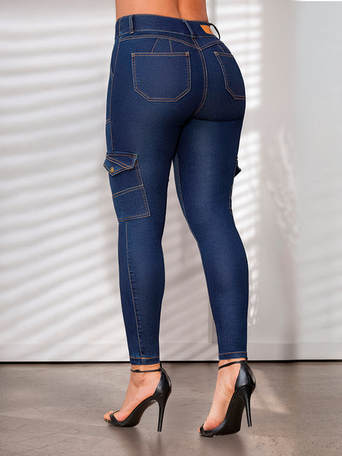 Skinny Jeans Cargo Levantacola Colombiano para Mujer – Ref. J60347