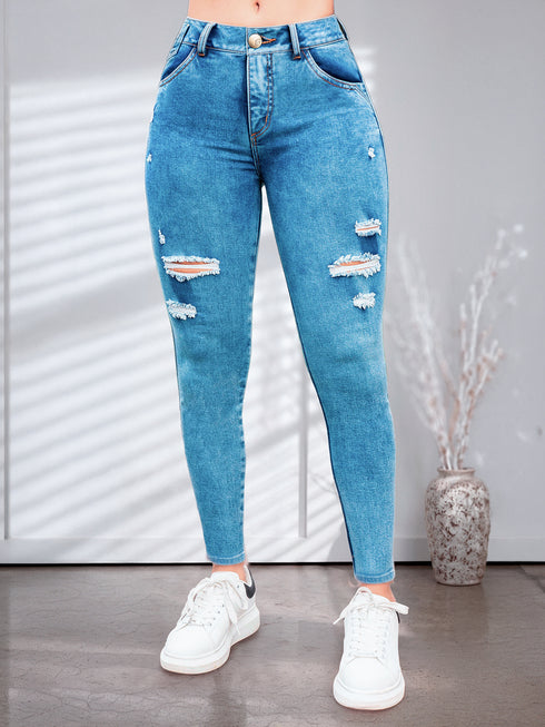 Skinny Jeans Moldeador Colombiano Tiro Medio Alto para Mujer – Ref. J60287