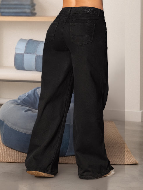 Jeans Wide Leg Colombiano Negro Tiro Alto para Mujer – Ref. J60494