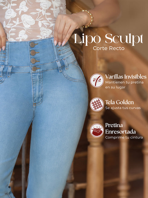 Jean Recto Lipo Sculpt con Varillas Azul Claro para Mujer – Ref. J60561