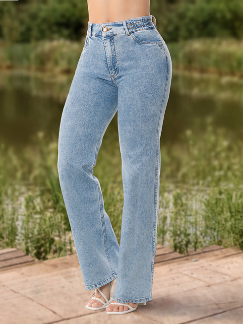 Jean Wide Leg Golden Bota Ancha Azul Claro Colombiano para Mujer – Ref. J60554