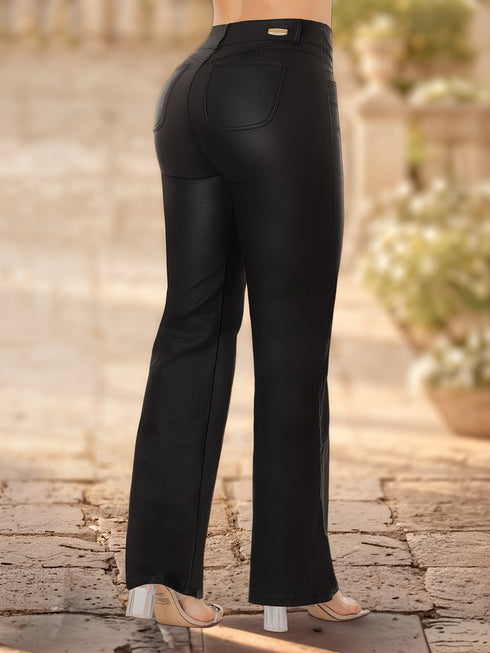 Jeans Recto Negro Efecto Cuero Colombiano para Mujer – Ref. J60433