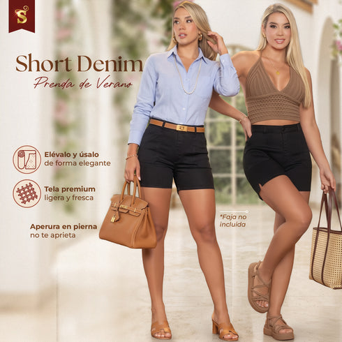 Short de Mezclilla Moldeador Negro Colombiano para Mujer – Ref. JL60033