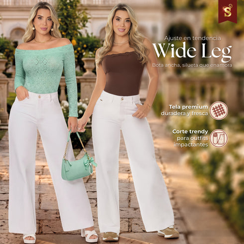 Jeans Wide Leg Blanco Colombiano en Tela Oxígeno para Mujer – Ref. J60519