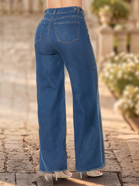 Jean Wide Leg Champagne Azul Medio Colombiano para Mujer – Ref. J60575