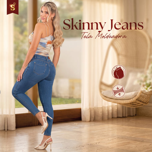 Skinny Jeans Moldeador Colombiano Azul Medio para Mujer – Ref. JL60007