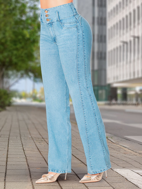 Jean Recto Bota Campana Azul Claro Colombiano para Mujer – Ref. J60528