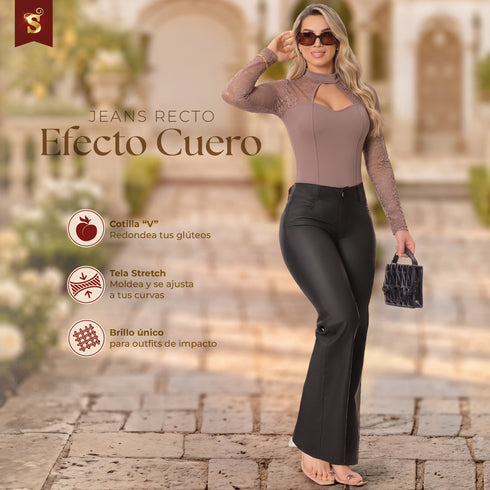 Jeans Recto Negro Efecto Cuero Colombiano para Mujer – Ref. J60433