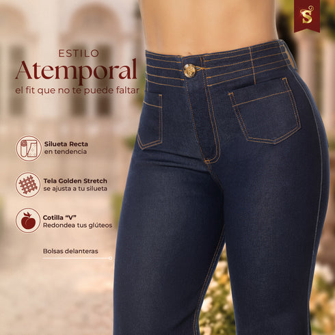 Jeans Colombiano Recto Tiro Alto Azul Oscuro para Mujer – Ref. J60550
