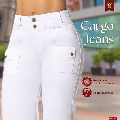 Jean Cargo Bota Campana Blanco Colombiano para Mujer – Ref. J60576