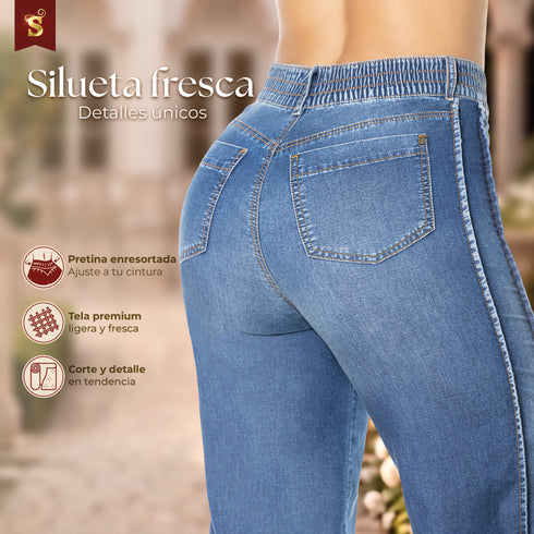 Jeans Wide Leg Colombiano en Chambray Azul Medio para Mujer – Ref. J60600