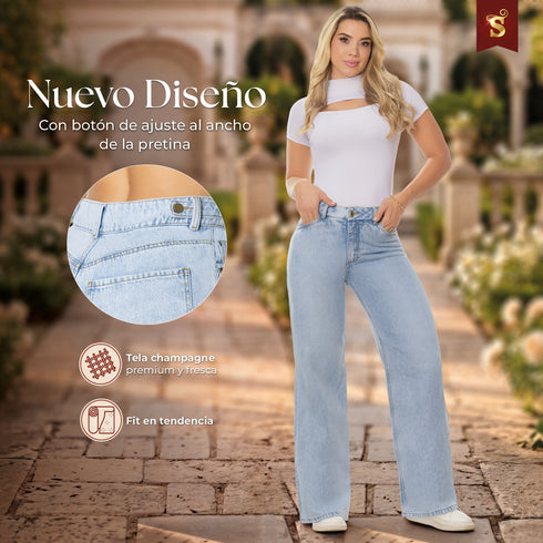 Jean Wide Leg Champagne Azul Hielo Colombiano para Mujer – Ref. J69207