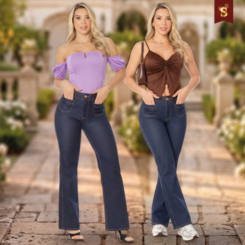 Jeans Colombiano Recto Tiro Alto Azul Oscuro para Mujer – Ref. J60550