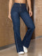 Jean Recto Casual Chic Azul Oscuro con Franja Lateral para Mujer – Ref. J60436