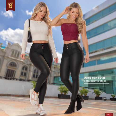 Redu Jean Skinny Efecto Cuero Negro Colombiano para Mujer – Ref. J60522