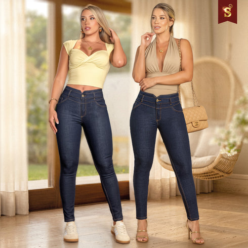 Skinny Jeans Moldeador Pretina V Azul Oscuro para Mujer – Ref. J60381