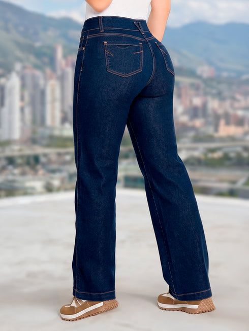 Jean Recto Bota Semi Acampanada Azul Índigo Colombiano para Mujer – Ref. J60530