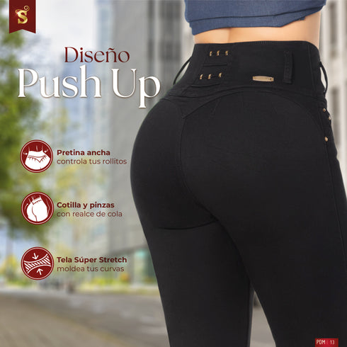 Redu Jean Skinny Push Up Negro Colombiano para Mujer – Ref. J60478