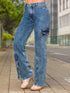 Jean Cargo Bota Recta con Cierre Azul Medio Colombiano para Mujer – Ref. J60440