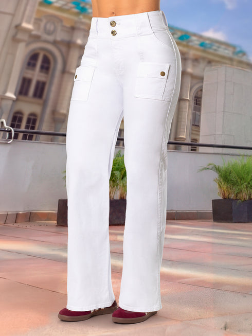 Jean Cargo Bota Campana Blanco Colombiano para Mujer – Ref. J60576