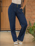 Jean Wide Leg Chambray Azul Oscuro con Pretina Elástica para Mujer – Ref. J69210