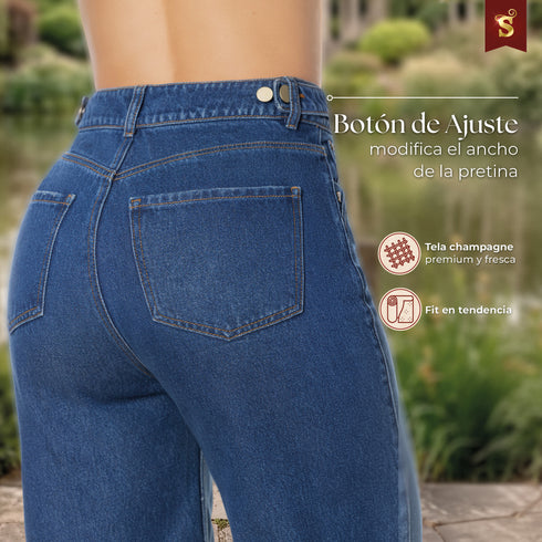 Jean Wide Leg Champagne Azul Medio Colombiano para Mujer – Ref. J60575