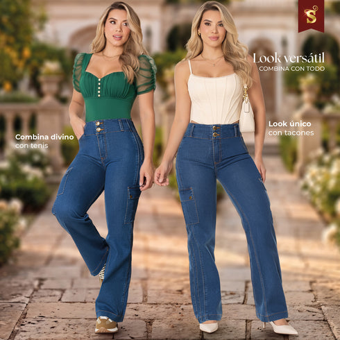 Jeans Cargo Colombiano Azul Medio para Mujer – Ref. J69202