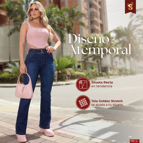 Jean Recto Bota Semi Acampanada Azul Índigo Colombiano para Mujer – Ref. J60530