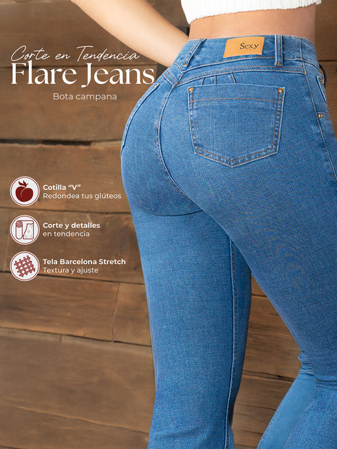 Jean Flare Levantacola Azul Medio para Mujer – Ref. J60495