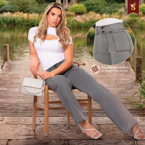 Jeans Recto Cargo Gris Colombiano para Mujer – Ref. J60549