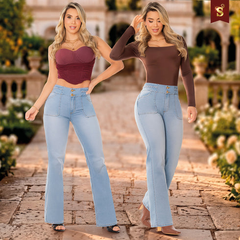 Jean Recto Pretina Trenzada Azul Hielo Colombiano para Mujer – Ref. J60547
