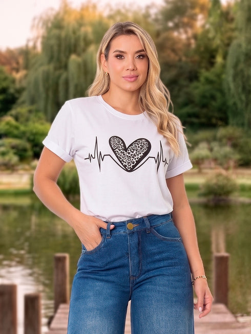 Camiseta Oversize Estampado Corazón Blanca para Mujer – Ref. X60986