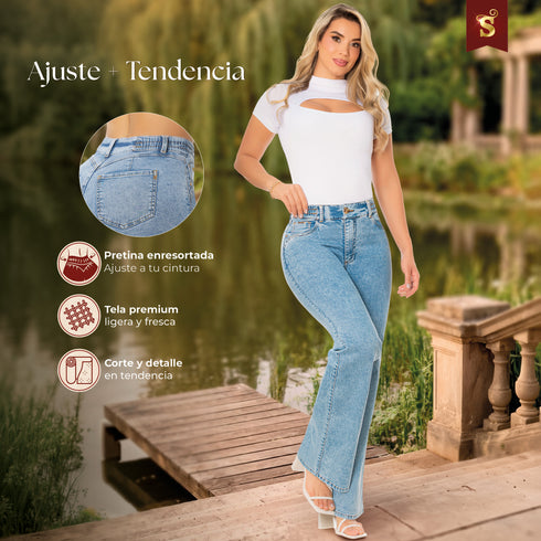Jean Wide Leg Golden Bota Ancha Azul Claro Colombiano para Mujer – Ref. J60554